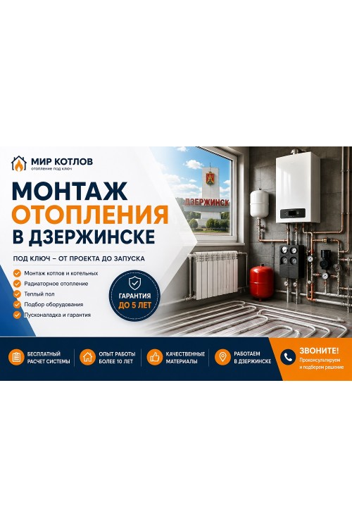 Монтаж систем отопления в Дзержинске с гарантией 5 лет