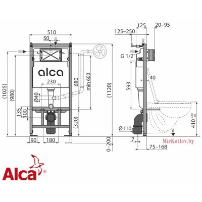 Комплект инсталляции для унитаза Alcaplast AM101/1120 с кнопкой M570 фото 3