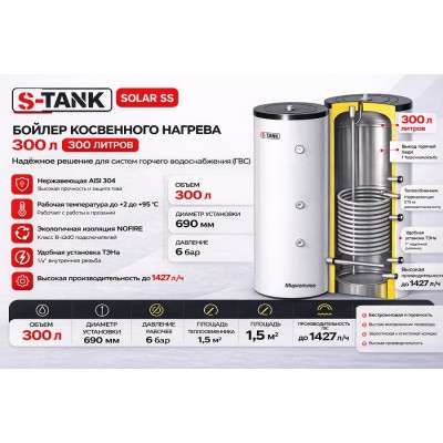 Бойлер косвенного нагрева S-TANK SOLAR SS 300 л фото 6