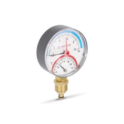 Термоманометр радиальный Varmega VMMT07-801004, диаметр 80 мм, 10 бар, 120°С, 1/2", с запорным клапаном - гарантия до 5 лет фото 2 Термоманометр радиальный Varmega VMMT07-801004, диаметр 80 мм, 10 бар, 120°С, 1/2", с запорным клапаном фото 2