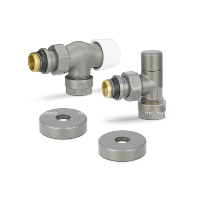 Комплект термостатический с запорным клапаном Varmega №3 VMDV12-310415, 1/2" x 3/4"EK ВР-НР, осевой, серый