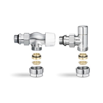 Комплект термостатический с запорным клапаном Varmega №3 VMDV12-410415, 1/2" x 3/4"EK ВР-НР, осевой, хром