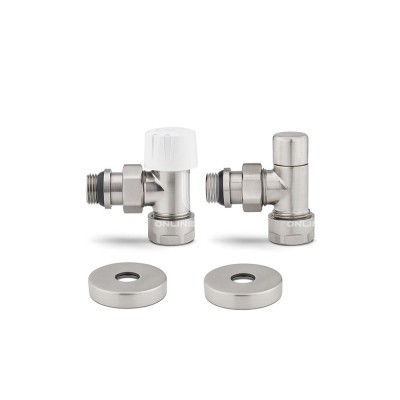 Комплект термостатический с запорным клапаном Varmega №1 VMDV10-510415, 1/2" x 3/4"EK ВР-НР, угловой, матовый никель Комплект термостатический с запорным клапаном Varmega №1 VMDV10-510415, 1/2" x 3/4"EK ВР-НР, угловой, матовый никель