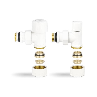 Комплект термостатический с запорным клапаном Varmega №1 VMDV10-110415, 1/2" x 3/4"EK ВР-НР, угловой, белый Комплект термостатический с запорным клапаном Varmega №1 VMDV10-110415, 1/2" x 3/4"EK ВР-НР, угловой, белый
