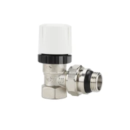 Термостатический клапан (терморегулятор) Varmega VMRV05-N10404, 1/2" ВР-НР, угловой, с самоуплотняющимся полусгоном, без преднастройки Термостатический клапан (терморегулятор) Varmega VMRV05-N10404, 1/2" ВР-НР, угловой, с самоуплотняющимся полусгоном, без преднастройки