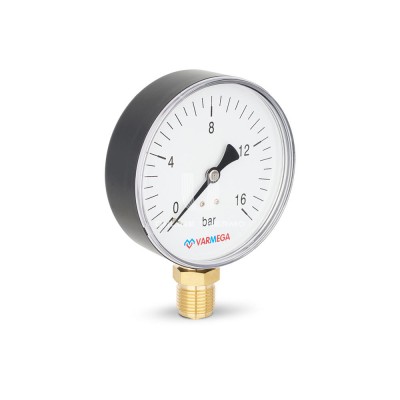 Манометр радиальный Varmega VMMT10-101604, диаметр 100 мм, 16 бар, 1/2" - гарантия до 5 лет фото 2 Манометр радиальный Varmega VMMT10-101604, диаметр 100 мм, 16 бар, 1/2" фото 2
