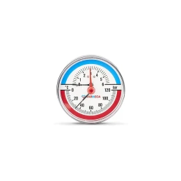 Термоманометр аксиальный Varmega VMMT06-800604, диаметр 80 мм, 6 бар, 120°С, 1/2", с запорным клапаном