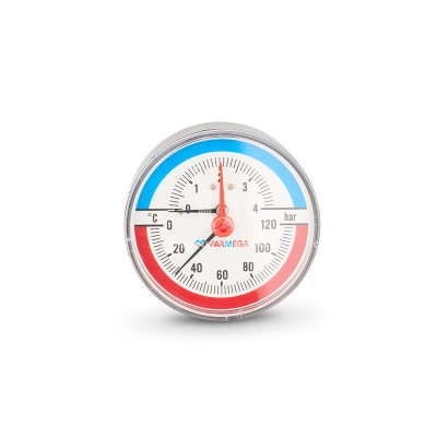 Купить Термоманометр аксиальный Varmega VMMT06-800404, диаметр 80 мм, 4 бар, 120°С, 1/2", с запорным клапаном в магазине Mirkotlov.by (Мир Котлов) - отличное качество. Купить Термоманометр аксиальный Varmega VMMT06-800404, диаметр 80 мм, 4 бар, 120°С, 1/2", с запорным клапаном