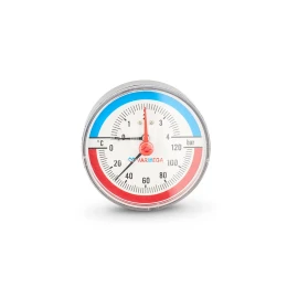 Термоманометр аксиальный Varmega VMMT06-800404, диаметр 80 мм, 4 бар, 120°С, 1/2", с запорным клапаном