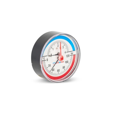 Термоманометр аксиальный Varmega VMMT06-800404, диаметр 80 мм, 4 бар, 120°С, 1/2", с запорным клапаном - гарантия до 5 лет фото 2 Термоманометр аксиальный Varmega VMMT06-800404, диаметр 80 мм, 4 бар, 120°С, 1/2", с запорным клапаном фото 2