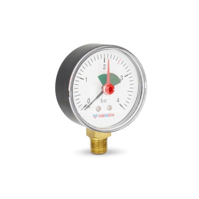 Манометр радиальный Varmega VMMT11-630402, диаметр 63 мм, 4 бар, 1/4", с индикатором предела фото 2