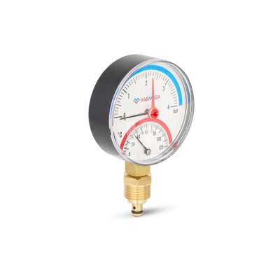 Термоманометр радиальный Varmega VMMT07-800404, диаметр 80 мм, 4 бар, 120°С, 1/2", с запорным клапаном - гарантия до 5 лет фото 2 Термоманометр радиальный Varmega VMMT07-800404, диаметр 80 мм, 4 бар, 120°С, 1/2", с запорным клапаном фото 2