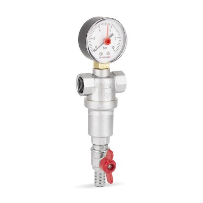 Сетчатый промывной фильтр Varmega VMSF01-N16040, ВР 1/2", с манометром - гарантия до 5 лет фото 3 Сетчатый промывной фильтр Varmega VMSF01-N16040, ВР 1/2", с манометром фото 3