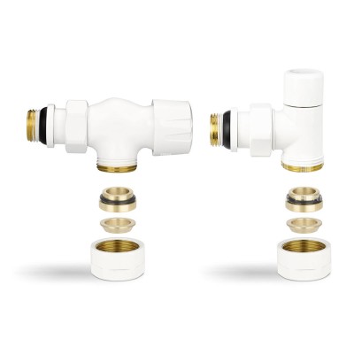 Комплект термостатический с запорным клапаном Varmega №3 VMDV12-110415, 1/2" x 3/4"EK ВР-НР, осевой, белый