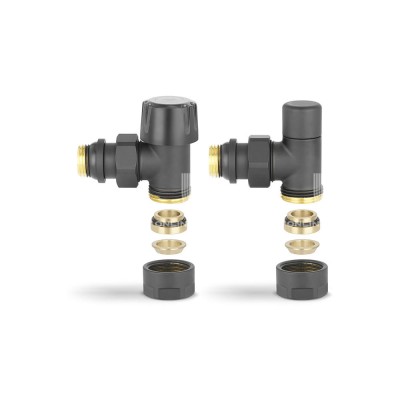 Комплект термостатический с запорным клапаном Varmega №1 VMDV10-210415, 1/2" x 3/4"EK ВР-НР, угловой, черный