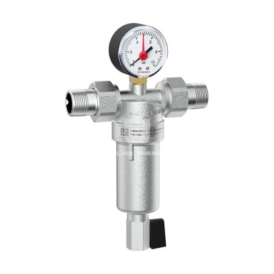 Купить Фильтр сетчатый промывной Varmega VMSF05-C25042 PN25 1/2", для ХВС и ГВС, с разъемными соединениями, хромированный (c манометром) в магазине Mirkotlov.by (Мир Котлов) - отличное качество. Купить Фильтр сетчатый промывной Varmega VMSF05-C25042 PN25 1/2", для ХВС и ГВС, с разъемными соединениями, хромированный (c манометром)