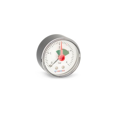 Манометр аксиальный Varmega VMMT09-500402, диаметр 50 мм, 4 бар, 1/4", с индикатором предела - гарантия до 5 лет фото 2 Манометр аксиальный Varmega VMMT09-500402, диаметр 50 мм, 4 бар, 1/4", с индикатором предела фото 2
