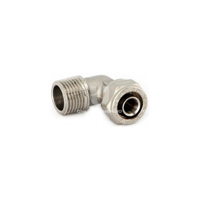 Угольник (угол) 90° с наружной резьбой Uni-Fitt 665N7200, 20х1/2", никелированный, компрессионный Угольник (угол) 90° с наружной резьбой Uni-Fitt 665N7200, 20х1/2", никелированный, компрессионный