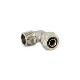 Угольник (угол) 90° с наружной резьбой Uni-Fitt 665N7200, 20х1/2", никелированный, компрессионный
