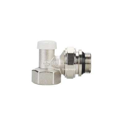 Запорный радиаторный клапан (вентиль) ручной регулировки Varmega VMRV03-N10505, 3/4" ВР-НР, угловой, с самоуплотняющимся полусгоном Запорный радиаторный клапан (вентиль) ручной регулировки Varmega VMRV03-N10505, 3/4" ВР-НР, угловой, с самоуплотняющимся полусгоном