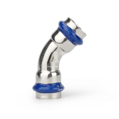 Угольник 45° двухраструбный Varmega Inox Press VM712003535, 35×35 мм