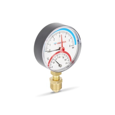 Термоманометр радиальный Varmega VMMT07-800604, диаметр 80 мм, 6 бар, 120°С, 1/2", с запорным клапаном - гарантия до 5 лет фото 2 Термоманометр радиальный Varmega VMMT07-800604, диаметр 80 мм, 6 бар, 120°С, 1/2", с запорным клапаном фото 2