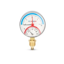 Термоманометр радиальный Varmega VMMT07-800404, диаметр 80 мм, 4 бар, 120°С, 1/2", с запорным клапаном