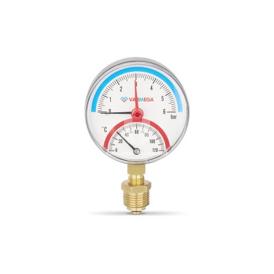 Купить Термоманометр радиальный Varmega VMMT07-800604, диаметр 80 мм, 6 бар, 120°С, 1/2", с запорным клапаном в магазине Mirkotlov.by (Мир Котлов) - отличное качество. Купить Термоманометр радиальный Varmega VMMT07-800604, диаметр 80 мм, 6 бар, 120°С, 1/2", с запорным клапаном