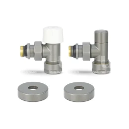 Комплект термостатический с запорным клапаном Varmega №1 VMDV10-310415, 1/2" x 3/4"EK ВР-НР, угловой, серый