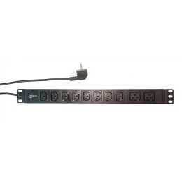 Блок розеток 19", 8 розеток C13, 2 розетки С19, 16А, кабель питания 2м с вилкой Schuko