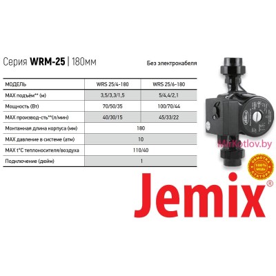Циркуляционный насос JEMIX WRM-25/6-180