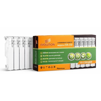 Купить Алюминиевый радиатор EVOLUTION EVA 350 (10 секц) в магазине Mirkotlov.by (Мир Котлов) - отличное качество. Купить Алюминиевый радиатор EVOLUTION EVA 350 (10 секц)