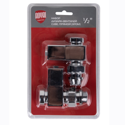 Набор дизайн-вентилей Royal Thermo CUBE, прямой (хром) 1/2" фото 4