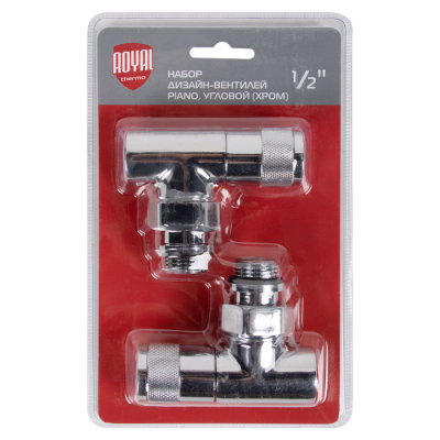Набор дизайн-вентилей Royal Thermo PIANO, угловой (хром) 1/2" фото 4