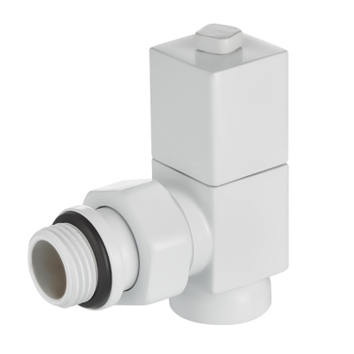 Набор дизайн-вентилей Royal Thermo CUBE, угловой (белый) 1/2" фото 1