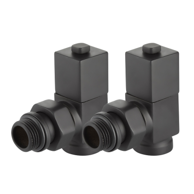 Набор дизайн-вентилей Royal Thermo CUBE, угловой (черный) 1/2" фото 2