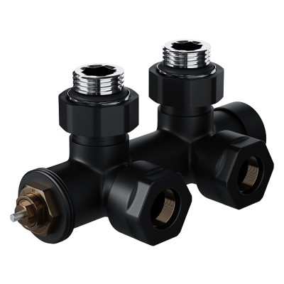 Узел нижнего подключения термостатический угловой Royal Thermo Design Pro 15мм М30х1,5 (Черный) фото 1