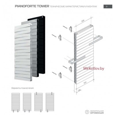 Биметаллический радиатор Royal Thermo Pianoforte Tower 500 Bianco Traffico (22 секции) фото 2