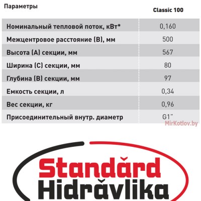 Радиатор алюминиевый Standard Hidravlika Classic 100 (500/96) 1 секция фото 1