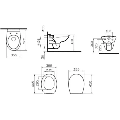 Унитаз подвесной Vitra Normus L-box 9773B003-7206 инсталляция с клавишей и унитазом