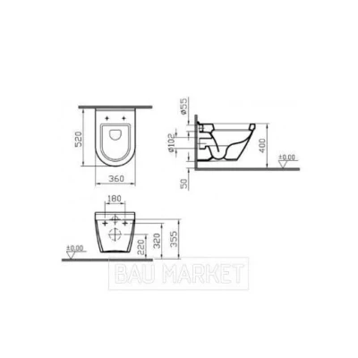 Унитаз подвесной Vitra Vitra S50 с фальшбиде в комплекте с инсталляцией Grohe Rapid SL и сиденьем Lucy New D121S163K