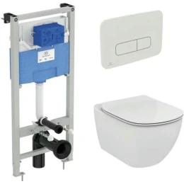 Инсталляция с унитазом Ideal Standard Tesi Aquablade + кнопка Oleas M3 белая
