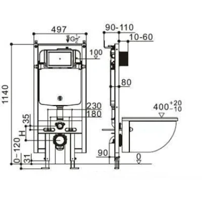 Инсталляция для унитаза Welt-Wasser AMBERG 404 с белой клавишей Инсталляция для унитаза Welt-Wasser AMBERG 404 с белой клавишей