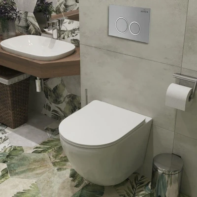 Инсталляция для подвесного унитаза Roxen StounFix Slim 710200 с клавишей смыва Santi 410260M Инсталляция для подвесного унитаза Roxen StounFix Slim 710200 с клавишей смыва Santi 410260M