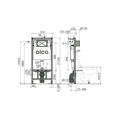 Комплект Creavit Alca инсталляции с унитазом и клавишей FE322-11CB00E-0000 + KC0903.02.0000E + AM101/1120 + M570