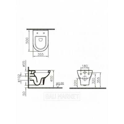 Унитаз подвесной Vitra Zentrum в комплекте с инсталляцией Grohe Rapid SL и сиденьем для унитаза Lucy New 38772001+5785B003-0075+801-003