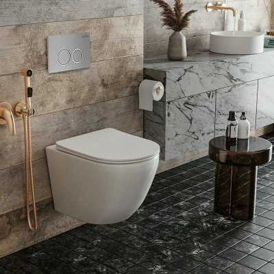 Инсталляция для подвесного унитаза Roxen StounFix Slim 710200 с клавишей смыва Santi 410260M Инсталляция для подвесного унитаза Roxen StounFix Slim 710200 с клавишей смыва Santi 410260M
