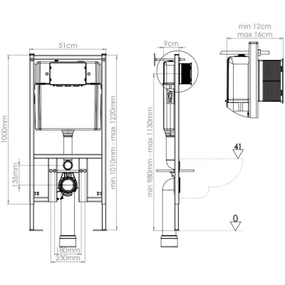 Инсталляция Eccellenza Tecnica с кнопкой хром и унитазом Grohe Lecico Perth