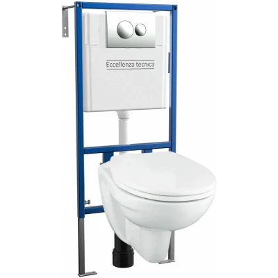 Инсталляция Eccellenza Tecnica с кнопкой хром и унитазом Grohe Lecico Perth