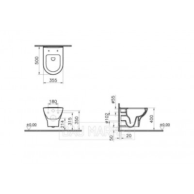 Унитаз подвесной Vitra Zentrum в комплекте с инсталляцией Grohe Rapid SL и сиденьем для унитаза Lucy New 38772001+5795B003-0075+801-003 фото 3